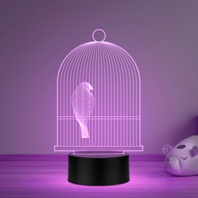 3D Illusion Bird cage Acrylic Night lamp for Home Decoration Light 16 Color